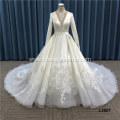 Pleating Ball Gown Custom Luxury Bridal Dress long sleeve V neck Plus Size satin Wedding Dress Bridal Gown